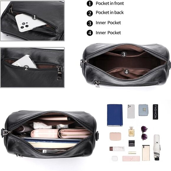 Crossbody Purses for Women Shoulder Bags with 2 Straps,Black - Picture 6 of 6